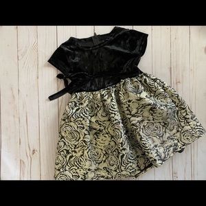 Black Velvet and Gold Flower Dress